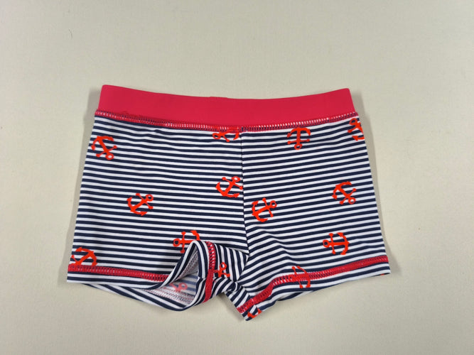 Maillot boxer rayé blanc/bleu marine ancres rouges, moins cher chez Petit Kiwi