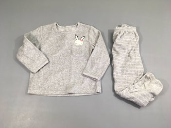 Pyjama 2pcs velours gris chiné lapin