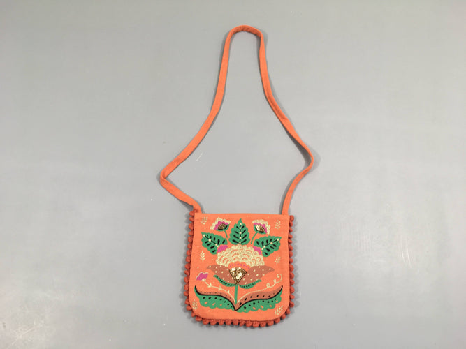 Petit sac jersey orange flammé fleurs sequins, moins cher chez Petit Kiwi