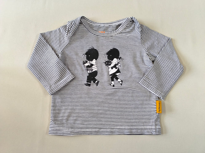 T-shirt m.l blanc rayé noir garçon et fille, moins cher chez Petit Kiwi