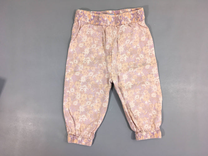 Pantalon léger parme fleurs, moins cher chez Petit Kiwi