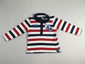 Polo m.l jersey blanc rayé bleu/rouge Dandy