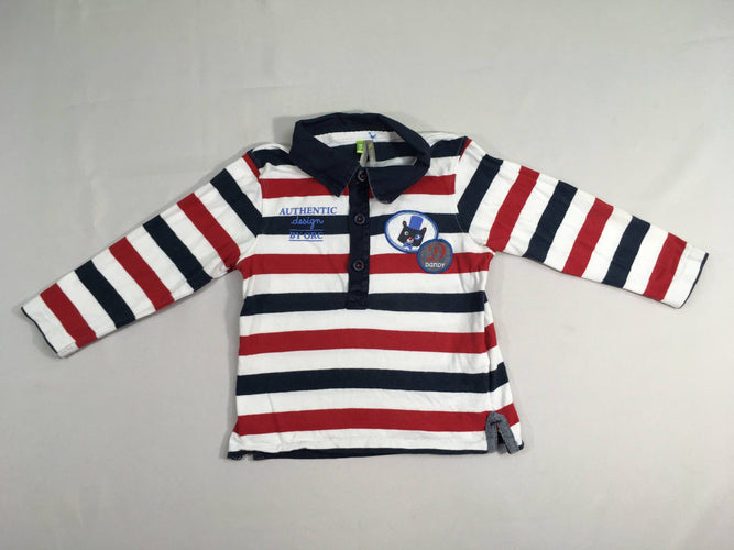 Polo m.l jersey blanc rayé bleu/rouge Dandy, moins cher chez Petit Kiwi