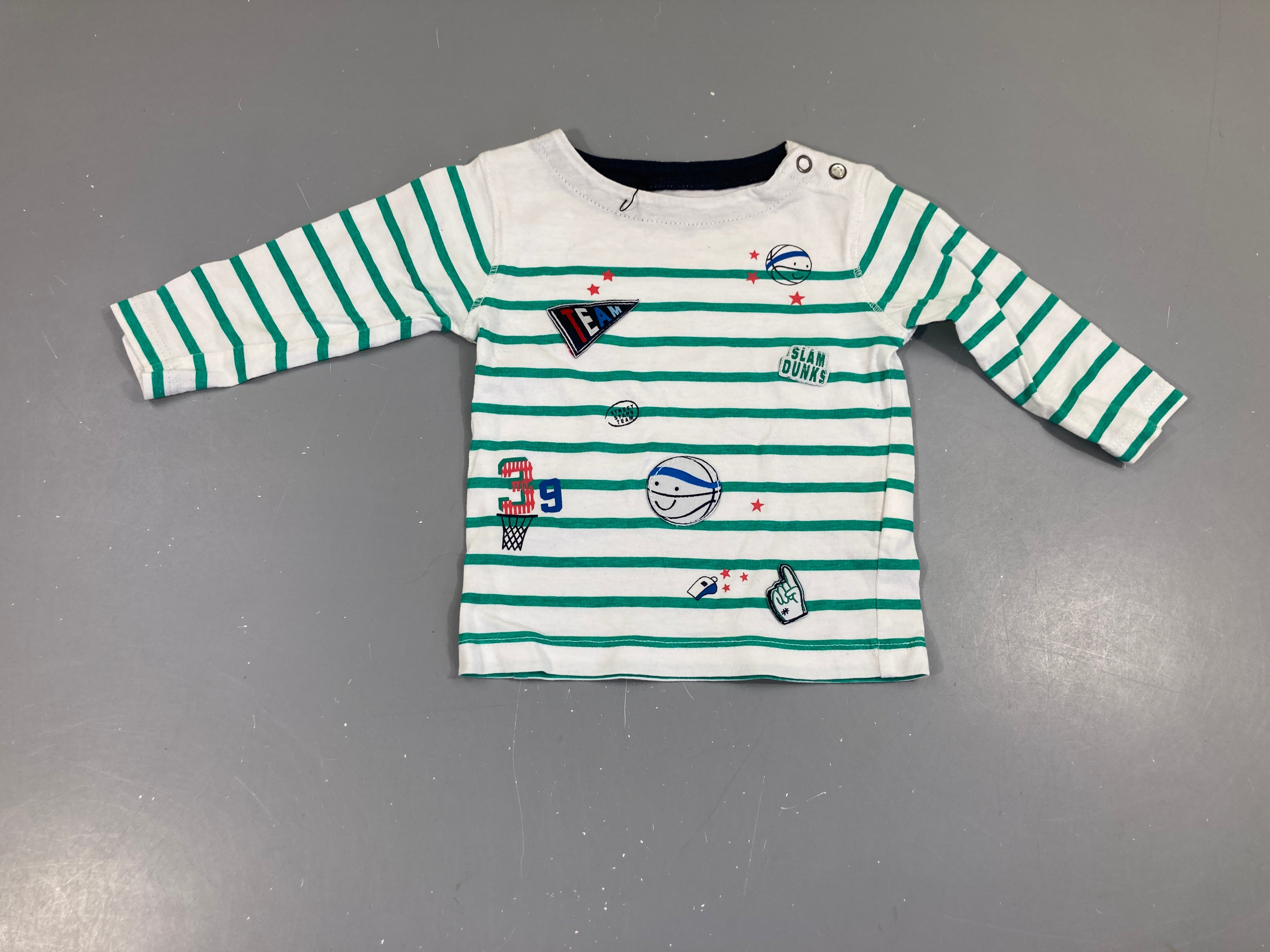 T-shirt m.l blanc rayé vert Team