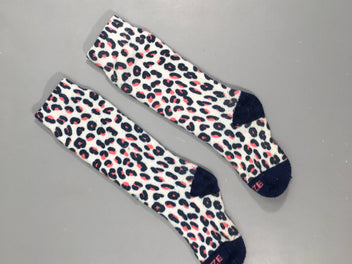 Chaussettes blanches motifs léopards roses-bleus Wed'ze