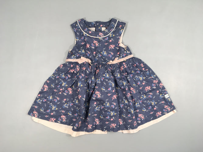 Robe s.m bleue fleure rose effet superposé, moins cher chez Petit Kiwi