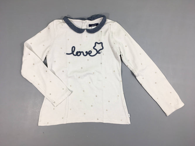 T-shirt m.l blanc col claudine denim Love, moins cher chez Petit Kiwi