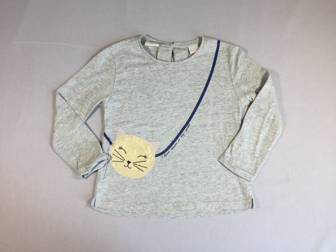 T-shirt m.l gris flammé - tête de chat texturée, moins cher chez Petit Kiwi