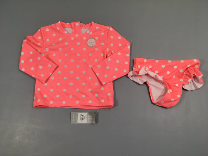 NEUF t-shirt anti-uv rose pois + culotte, moins cher chez Petit Kiwi