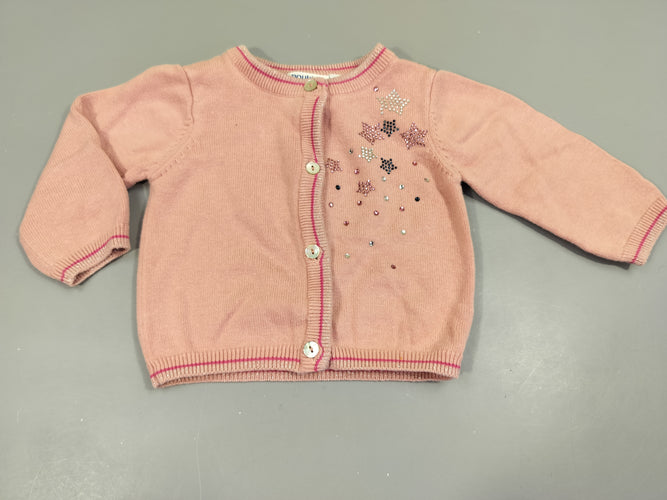 Gilet rose clair étoiles strass  56% coton 23 %  viscose  16% nylon 5% cachemire, moins cher chez Petit Kiwi