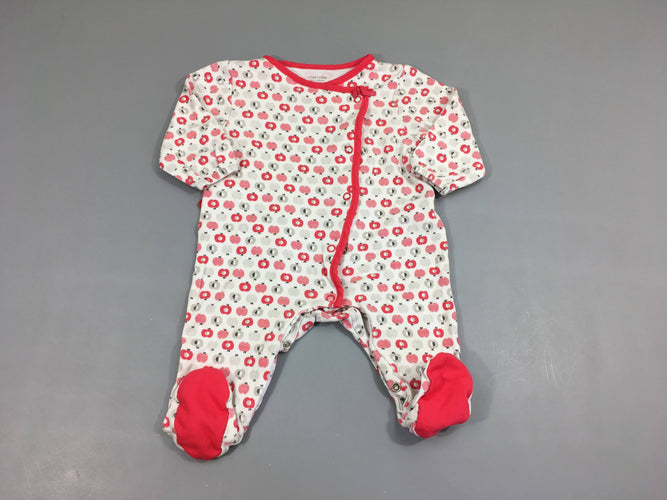 Pyjama jersey blanc/rose pommes, moins cher chez Petit Kiwi