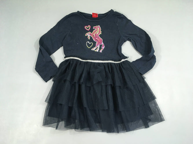 Robe m.l molleton bleu marine cheval sequins tulle, moins cher chez Petit Kiwi