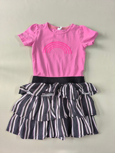 Robe m.c jersey rose jupe volants noire/blanche/rose, B.Nosy, moins cher chez Petit Kiwi