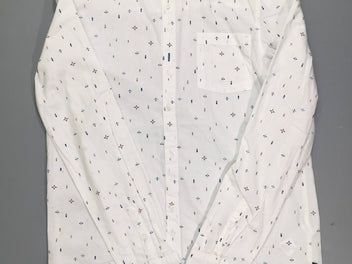 Chemise m.l blanche motifs bleus