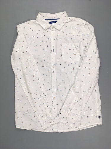 Chemise m.l blanche motifs bleus, moins cher chez Petit Kiwi