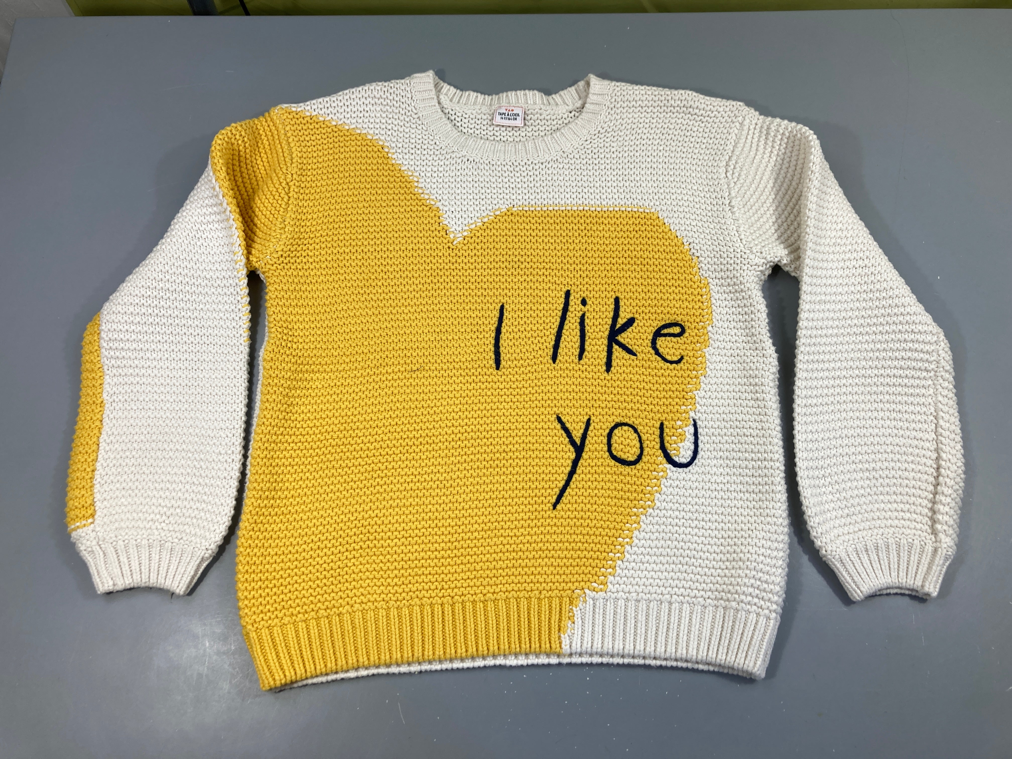 Pull mailles jaune-blanc Like you