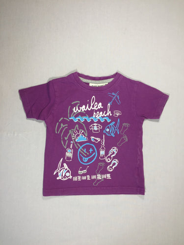 T-shirt m.c mauve - flocage blanc et bleu turquoise, moins cher chez Petit Kiwi