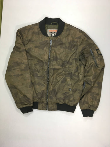 Veste zippée bomber kaki motif camouflage, moins cher chez Petit Kiwi