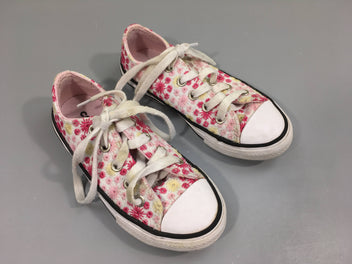 Baskets blanches toiles broderies rose/jaune Converse, 27