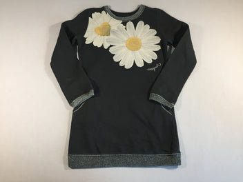 Robe molleton noir - grandes marguerittes - fil argenté