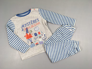 Pyjama 2pcs velours gris/bleu Mystère & Bouldegom Floc usé par endroit