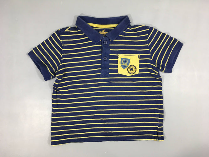 Polo m.c jersey bleu foncé rayé jaune, moins cher chez Petit Kiwi