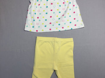 T-shirt s.m blanc à pois colorés + legging jaune