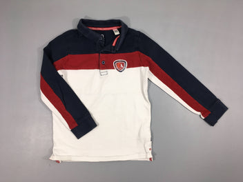 Polo ml jersey blanc rayé bordeau/bleu foncé légèrement délavé