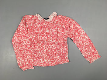 T-shirt m.l col froufrou rose motifs blancs