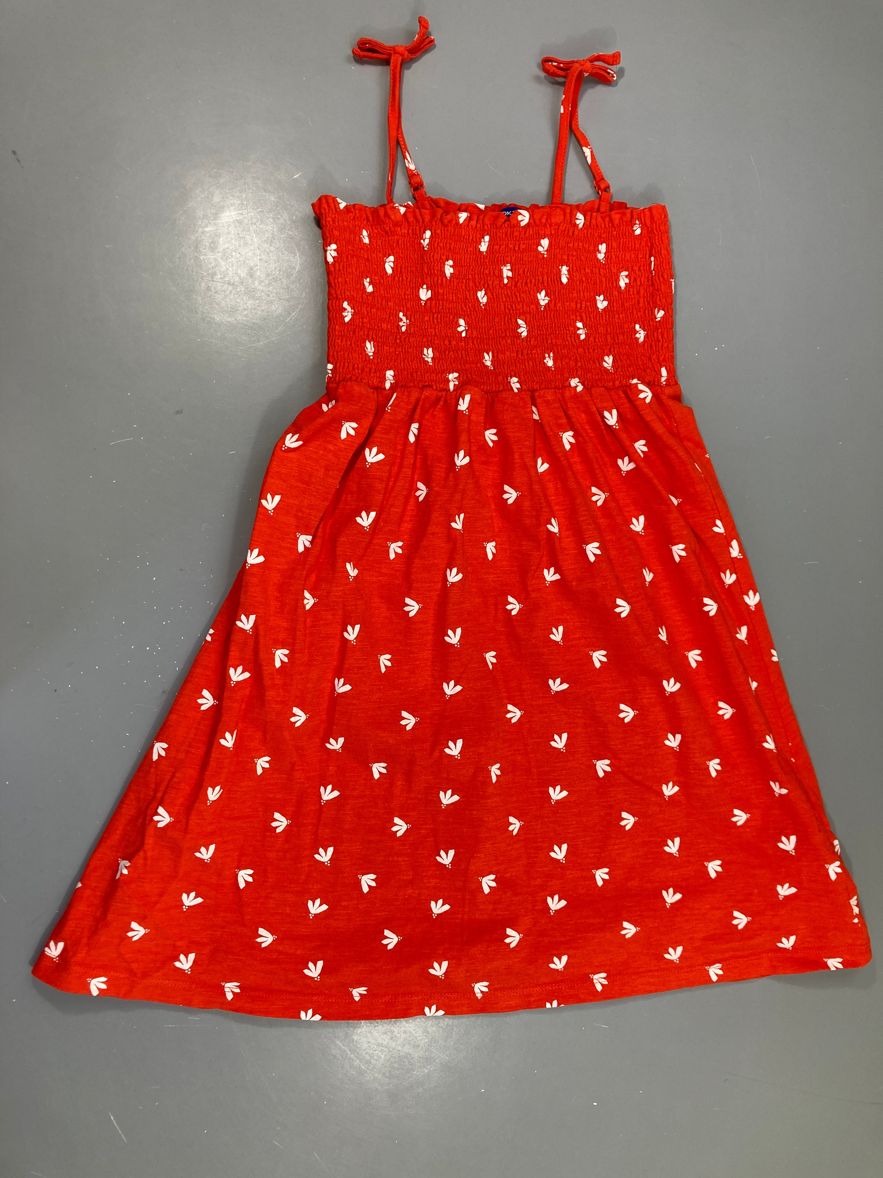 Robe s.m rouge fleurs blanches s.moks