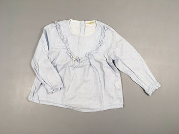 Blouse ml bleue froufrou col 100% Coton