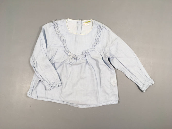 Blouse ml bleue froufrou col 100% Coton, moins cher chez Petit Kiwi