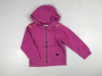 Sweat zippé à capuche mauve sequins épaules