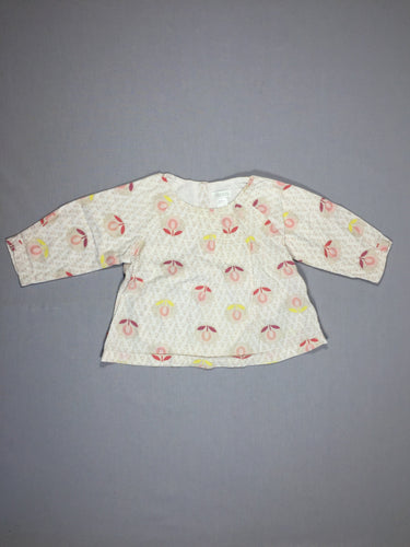 Blouse ml fleurs roses dans des ronds beiges - plis plats à droite, moins cher chez Petit Kiwi