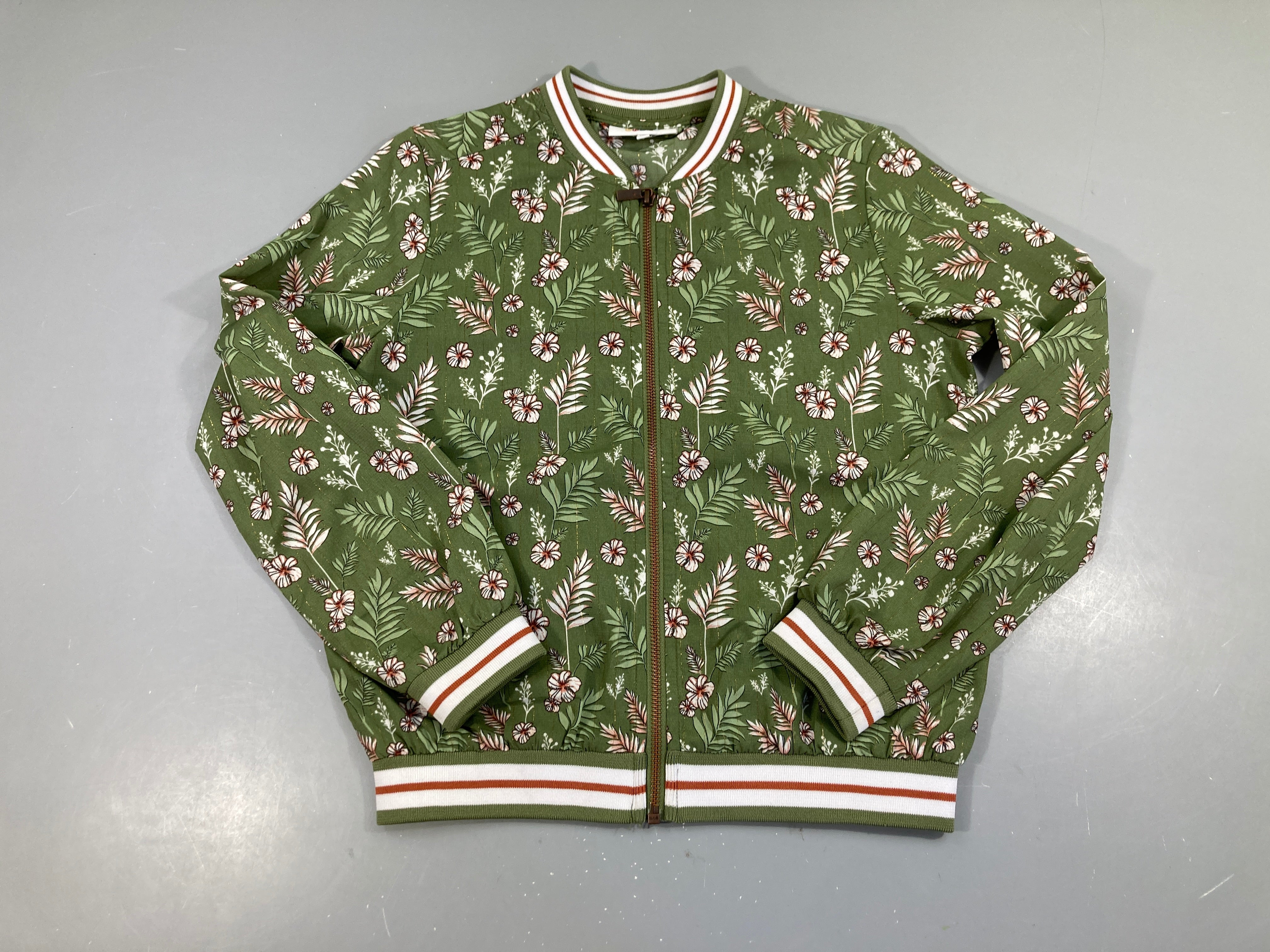 Sweat bomber extralight kaki fleuri ligné doré