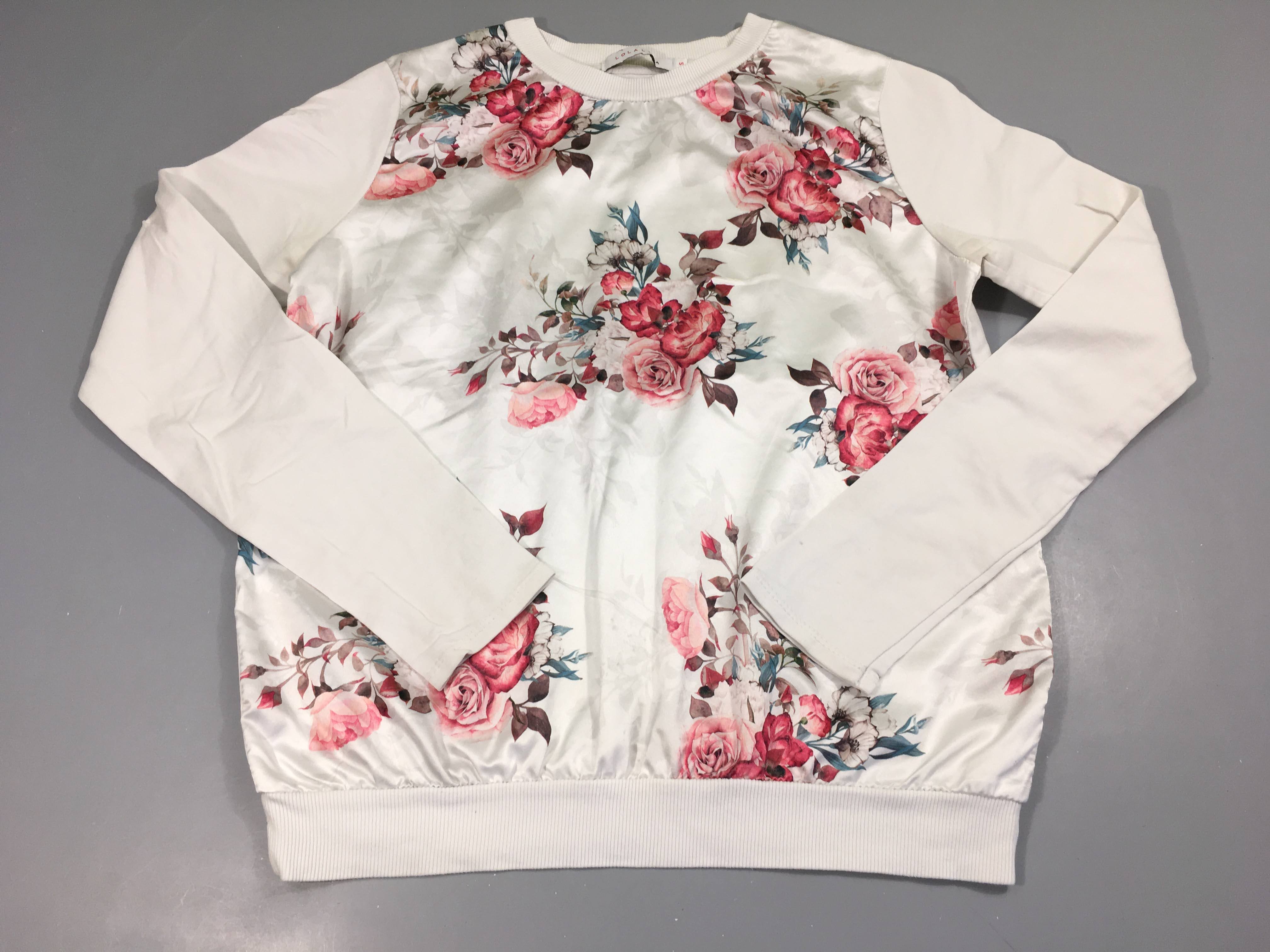 Pull avant satiné blanc fleurs