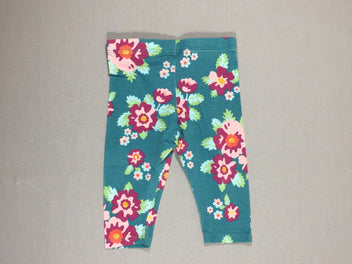 Legging bleu/vert - fleurs roses