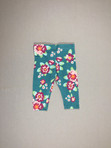 Legging bleu/vert - fleurs roses, moins cher chez Petit Kiwi