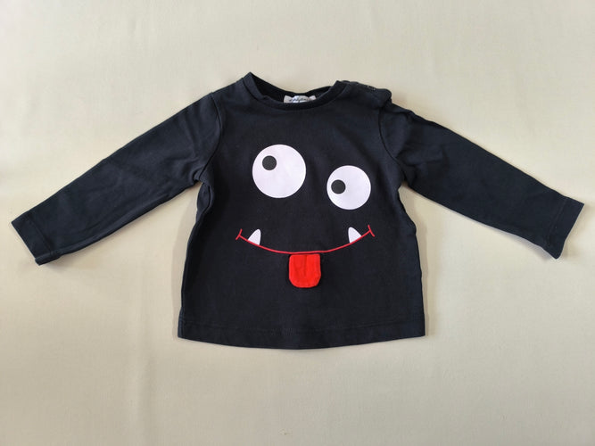 T-shirt m.l noir yeux et bouche de monstre langue qui passe, moins cher chez Petit Kiwi