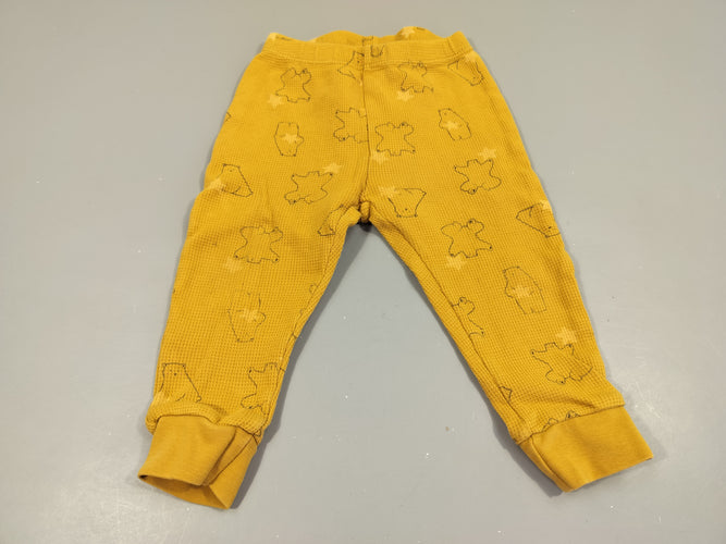 Pantalon jaune moutarde gauffré taille et chevilles élastiques  motifs ours, moins cher chez Petit Kiwi