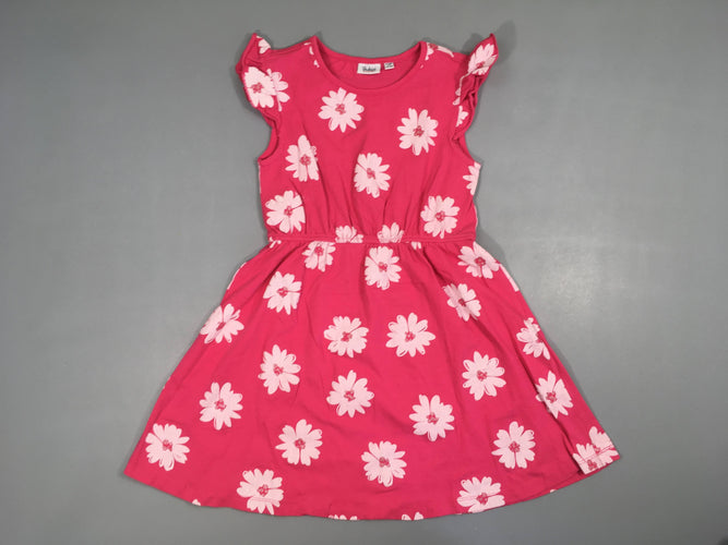 Robe m.c jersey rose fleurs blanche froufrou manches-Petites tache jupe, moins cher chez Petit Kiwi