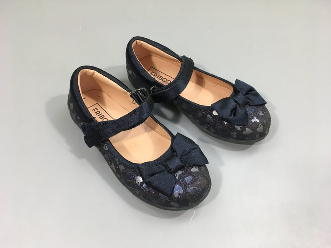 Ballerines bleu foncé coeurs noeuds scratchs, 27, moins cher chez Petit Kiwi