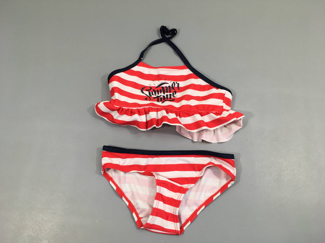 Bikini blanc rayé rouge summer time, moins cher chez Petit Kiwi