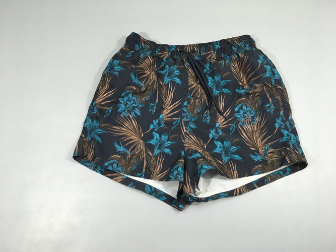 Maillot short bleu foncé feuillage bleu brun, moins cher chez Petit Kiwi