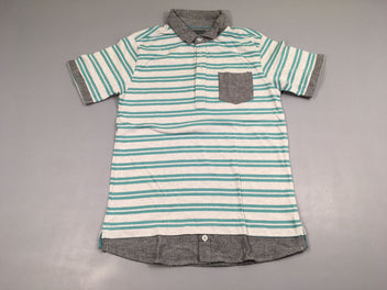 Polo m.c jersey gris rayé vert effet superposé chemise grise-Petit défaut au col