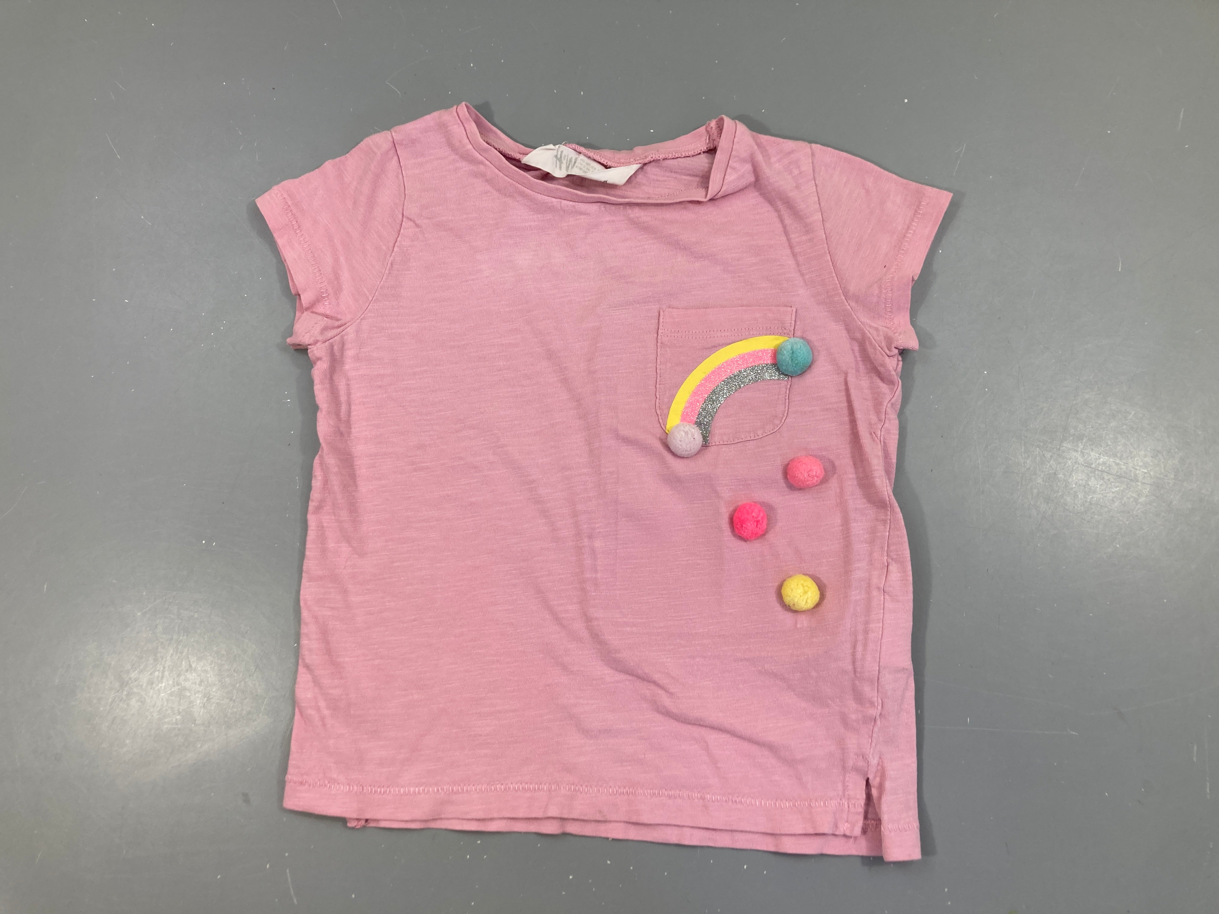 T-shirt m.c rose flammé poche pompons