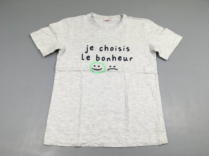 T-shirt m.c gris chiné Le bonheur, moins cher chez Petit Kiwi