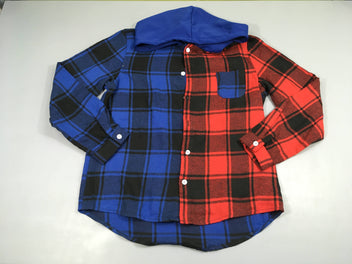 Chemise m.l légère style flanelle à carreaux bleu-rouge à capuche jersey noire