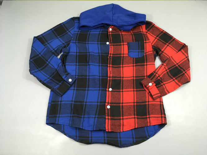 Chemise m.l légère style flanelle à carreaux bleu-rouge à capuche jersey noire, moins cher chez Petit Kiwi