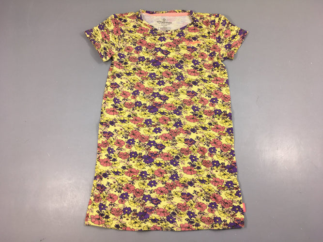 Robe m.c jersey jaune fleuire mauve rose, moins cher chez Petit Kiwi